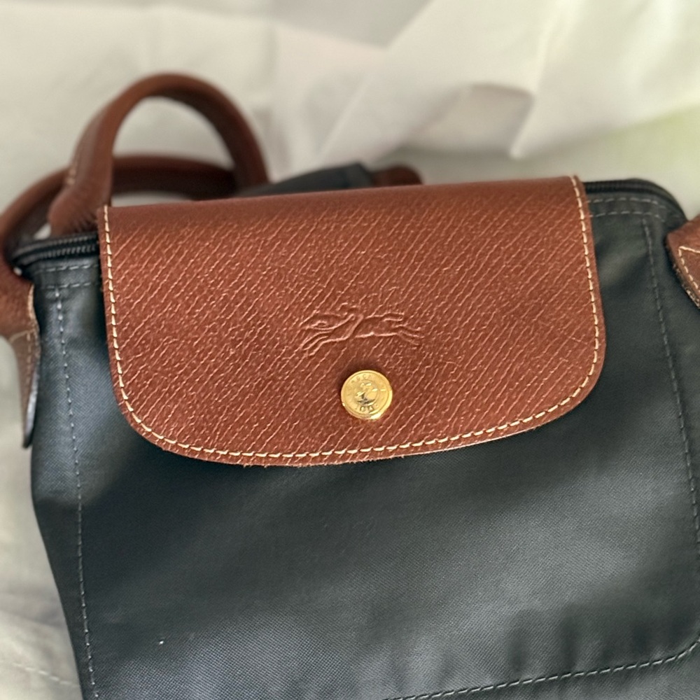 Longchamp Tote with Brown Leather Flap